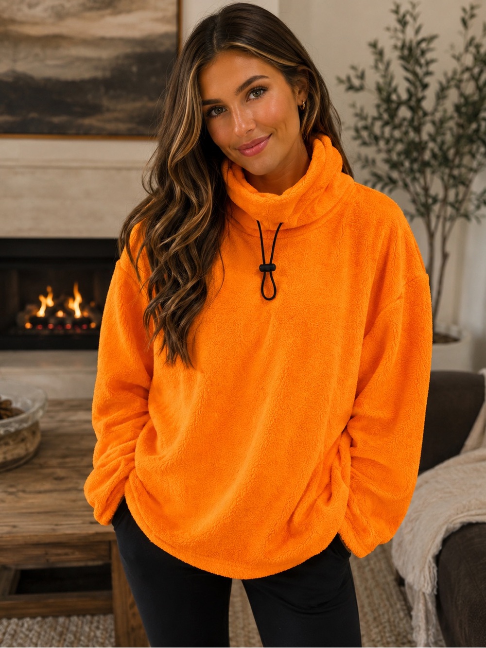 Urban Outfitters Bright Orange Fleece Cowl Pullover